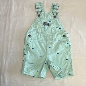 OshKosh B'gosh Green Overalls Adjustable Straps Casual Fit & embroidered whales